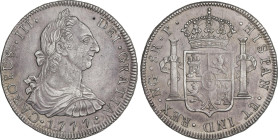 Spanish Monarchy
8 Reales. 1777. GUATEMALA. P. 26,98 grs. Leyenda del reverso levemente repintada y visible en anverso a las 6h. Bonita pátina ligera...