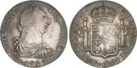 Spanish Monarchy
8 Reales. 1787. GUATEMALA. M. 27,01 grs. Bonita pátina irregular oscura con brillo original subyacente. (Leves rayitas de limpieza)....