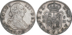 Spanish Monarchy
8 Reales. 1772. MADRID. P.J. 26,52 grs. (Oxidaciones limpiadas). AC-1062; Cal-876. MBC+.