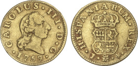Spanish Monarchy
1/2 Escudo. 1759. MADRID. J. 1,70 grs. Cara de Rata. AC-1240. MBC.