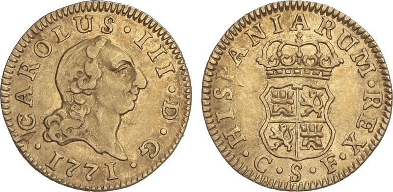 Spanish Monarchy
1/2 Escudo. 1771. SEVILLA. C.F. 1,74 grs. Cara de Rata. AC-130...