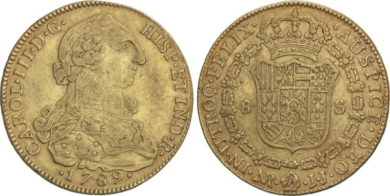 Spanish Monarchy
8 Escudos. 1789. NUEVO REINO. J.J. 26,91 grs. Con punto delant...