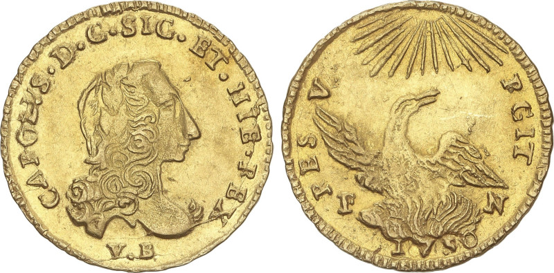 Spanish Monarchy
3 Ducados (Oncia). 1750. PALERMO. SICILIA. V.B./F.N. 4,41 grs....