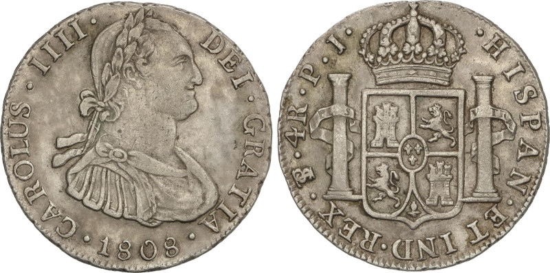 Spanish Monarchy
4 Reales. 1808. POTOSÍ. P.J. 13,35 grs. ESCASA. AC-845. MBC+.