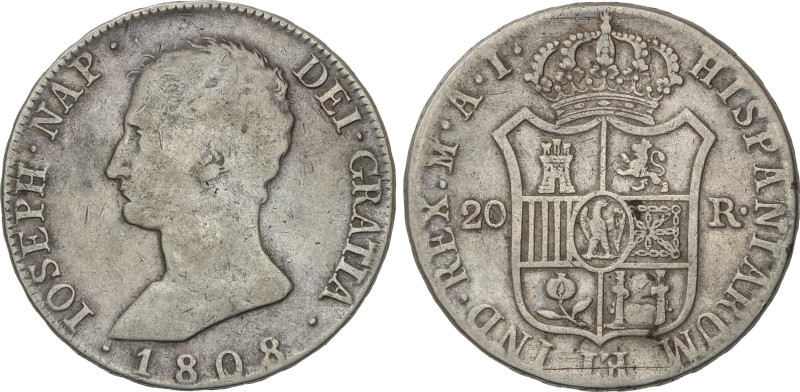 Spanish Monarchy
20 Reales. 1808. MADRID. A.I. 26,58 grs. ESCASA. AC-35. MBC-.