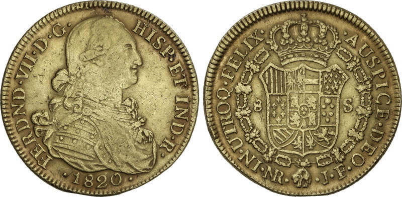 Spanish Monarchy
8 Escudos. 1820. NUEVO REINO. J.F. 26,95 grs. Busto de Carlos ...