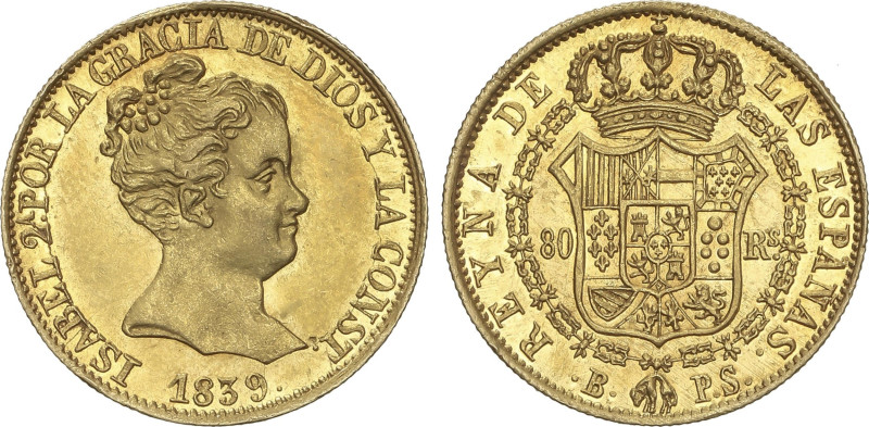 Spanish Monarchy
80 Reales. 1839. BARCELONA. P.S. 6,72 grs. (Levísimo golpecito...