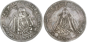 World Coins
Thaler. 1584. FRIEDRICH WILHELM I y JOHANN III. SAXE-OLD-WEIMAR. 28,67 grs. AR. Pátina. Dav-9770. MBC+.