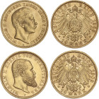 World Coins
Lote 2 monedas 10 Mark. 1903-A. PRUSSIA y WÜRTTEMBERG. 3,95 y 3,97 grs. AU. Fr-3835, 3877; KM-520, 633. EBC- y EBC+.