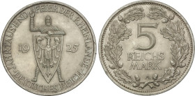 World Coins
5 Reichsmark. 1925-A. REPÚBLICA DE WEIMAR. BERLÍN. 25,02 grs. AR. Milenario Rhineland. KM-47. EBC.