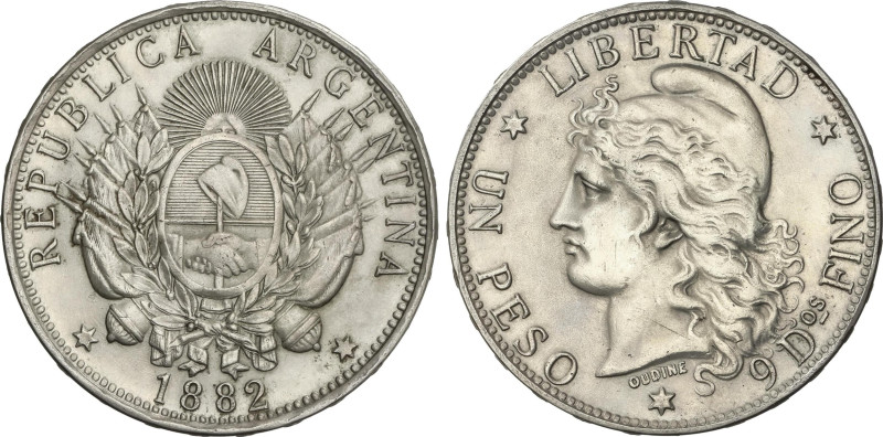 World Coins
1 Peso. 1882. 24,65 grs. AR. ESCASA. KM-29. EBC-.