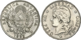 World Coins
1 Peso. 1882. 24,65 grs. AR. ESCASA. KM-29. EBC-.