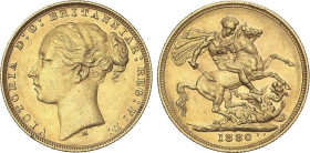 World Coins
Sovereign. 1880-M. VICTORIA. MELBOURNE. 7,95 grs. AU. Brillo original. (Rayitas). Fr-16; KM-7. MBC+/EBC-.