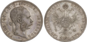 World Coins
2 Florin. 1881. FRANZ JOSEPH I. 24,66 grs. AR. Bonita pátina. KM-2233. EBC.