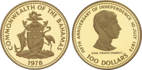 World Coins
100 Dollars. 1978. ELIZABETH II. 13,58 grs. AU (963). 50 Aniversario de Independencia. Principe Carlos. Tirada: 3.275 piezas. ESCASA. Fr-...