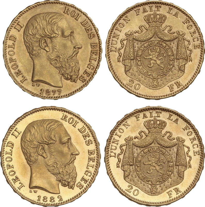 World Coins
Lote 2 monedas 20 Francs. 1877 y 1882. LEOPOLD II. 6,45 y 6,43 grs....