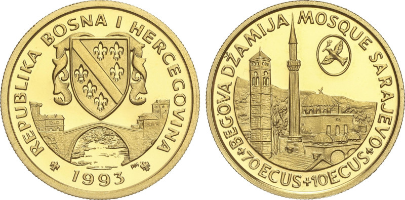 World Coins
70+10 Ecu. 1993. 6,27 grs. AU. Mezquita de Sarajevo. Fr-B6; KM-87. ...