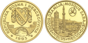 World Coins
70+10 Ecu. 1993. 6,27 grs. AU. Mezquita de Sarajevo. Fr-B6; KM-87. PROOF.