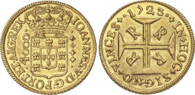 World Coins
4.000 Reis. 1723. JOAO V. RIO DE JANEIRO. 10,75 grs. AU. Restos de brillo original. Fr-27; KM-102. EBC-. Ex Numisma 95 - 6 Marzo 2013, n....