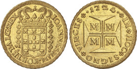 World Coins
10.000 Reis. 1724. JOAO V. MINAS GERAIS. 26,77 grs. AU. Primer año de acuñación. (Múltiples golpecitos en campo). AÑO RARÍSIMO. Fr-34; KM...