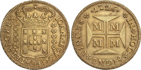 World Coins
20.000 Reis. 1726. JOAO V. MINAS GERAIS. 53,58 grs. AU. RARA. Fr-33; KM-117. EBC.