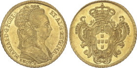 World Coins
6.400 Reis. 1802-R. MARIA I. RIO DE JANEIRO. 14,30 grs. AU. (Leves marquitas). Pleno brillo original. MUY BELLA. Fr-87; KM-226.1. EBC+.