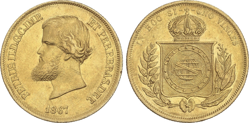 World Coins
10.000 Reis. 1867. PEDRO II. 8,90 grs. AU. (Pequeños golpecitos). F...