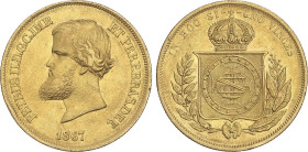 World Coins
10.000 Reis. 1867. PEDRO II. 8,90 grs. AU. (Pequeños golpecitos). Fr-122; KM-467. EBC-.