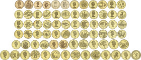 World Coins
Lote 37 monedas 20, 100 (25), 175 y 200 Dollars (10). 1967 a 1999. Peso total oro fino de 468,7 grs. AU. Colección completa en oro que ab...