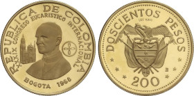 World Coins
200 Pesos. 1968-B. BOGOTÁ. 8,69 grs. AU. Congreso Eucarístico: Pablo VI. Tirada máxima: 8.000 piezas. Fr-120; KM-232. PROOF.