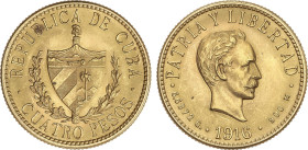 World Coins
4 Pesos. 1916. 6,67 grs. AU. José Martí. Brillo original. (Leve manchita en reverso). Fr-5; KM-18. EBC.