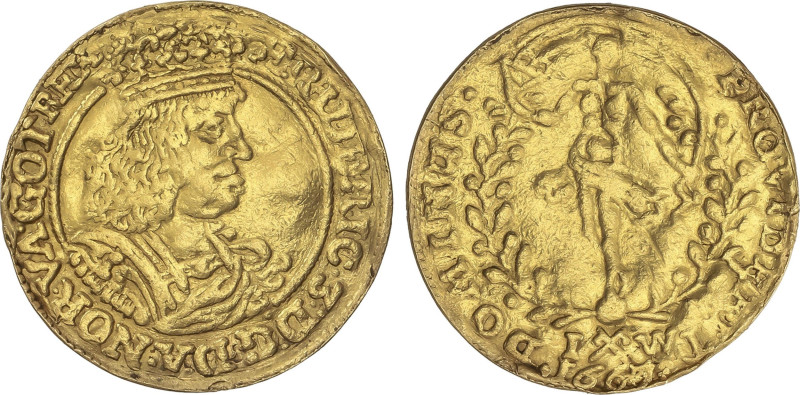 World Coins
1 Ducat. 1667. FREDERIK III. Anv.: FRIDERIC.3.D.G.A.NOR.VA.COT.RE. ...