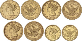 World Coins
Lote 4 monedas 2 1/2 y 5 Dollars (3). 1880-S, 1897, 1898 y 1903. Peso total 29,11 grs. AU. Coronet Head. Fr-72, 145; KM-101, 114. MBC a M...
