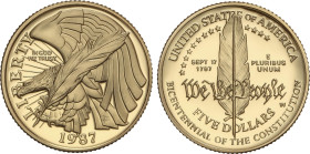 World Coins
5 Dollars. 1987. 8,36 grs. AU. Bicentenario de la Constitución. Fr-198; KM-221. PROOF.