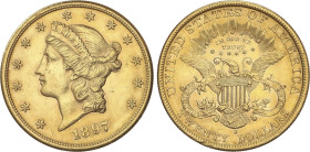 World Coins
20 Dollars. 1897-S. SAN FRANCISCO. 33,38 grs. AU. Coronet Head. (Limpiada, leve golpecito en gráfila del reverso). Fr-178; KM-74.3. EBC-....