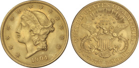 World Coins
20 Dollars. 1904. 33,42 grs. AU. Coronet Head. (Leves golpecitos). Brillo original. Fr-177; KM-74.3. EBC-/EBC.