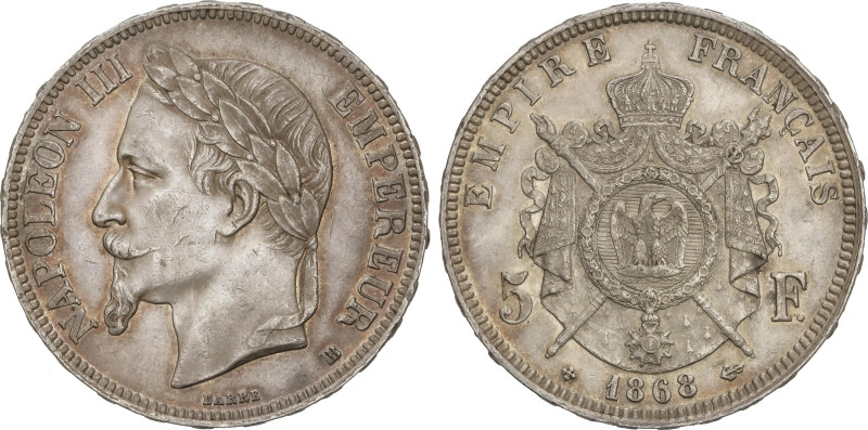 World Coins
5 Francs. 1868-BB. NAPOLEÓN III. STRASBOURG. 24,96 grs. AR. (Leves ...