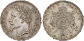 World Coins
5 Francs. 1868-BB. NAPOLEÓN III. STRASBOURG. 24,96 grs. AR. (Leves golpecitos). Bonita pátina acerada con brillo original subyacente. KM-...