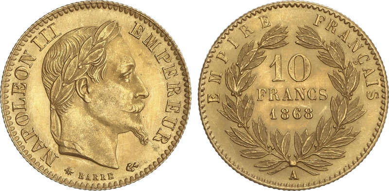 World Coins
10 Francs. 1868-A. NAPOLEÓN III. PARIS. 3,22 grs. AU. Brillo origin...