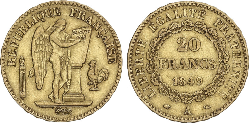 World Coins
20 Francs. 1849-A. II REPUBLIQUE. PARÍS. 6,38 grs. AU. Ángel. (Pequ...