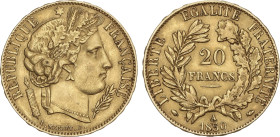 World Coins
20 Francs. 1850-A. II REPUBLIQUE. PARIS. 6,42 grs. AU. Fr-566; KM-762. EBC.