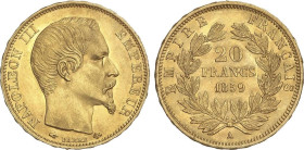 World Coins
20 Francs. 1859-A. NAPOLEON III. PARIS. 6,44 grs. AU. Restos de brillo original. (Leves rayitas). Fr-573; KM-781.1. EBC.