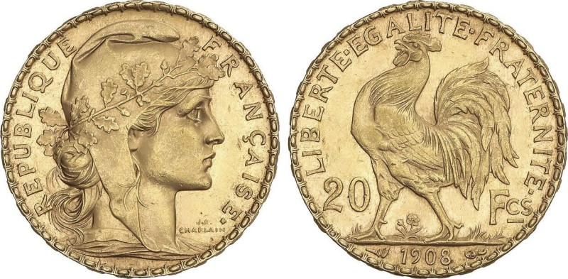 World Coins
20 Francs. 1908. III REPUBLIQUE. 6,43 grs. AU. Gallo. Fr-596a; KM-8...
