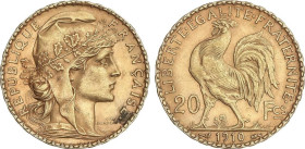 World Coins
20 Francs. 1910. III REPUBLIQUE. 6,44 grs. AU. Gallo. (Manchita en anverso). Fr-596a; KM-857. EBC.