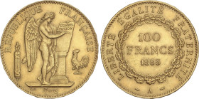 World Coins
100 Francs. 1885-A. III REPUBLIQUE. PARÍS. 32,23 grs. AU. Tirada: 2.894 piezas. (Pequeñas rayitas). Fr-590; KM-832. EBC.