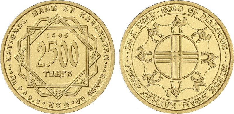 World Coins
2.500 Tenge. 1995. 7,79 grs. AU. Ruta de la seda. Fr-B3; KM-45. FDC...