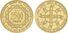 World Coins
2.500 Tenge. 1995. 7,79 grs. AU. Ruta de la seda. Fr-B3; KM-45. FDC.