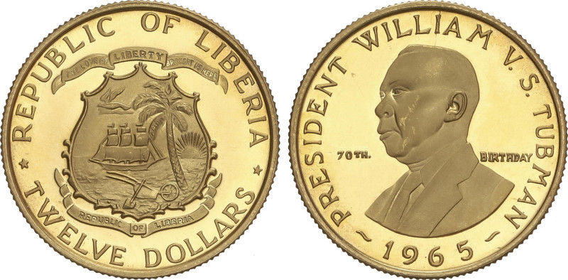 World Coins
12 Dollars. 1965. 6,06 grs. AU. 70 Aniversario Presidente Tubman. T...