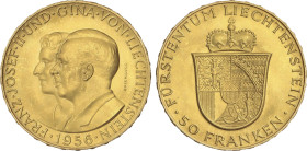 World Coins
50 Franken. 1956. FRANZ JOSEF II. 11,26 grs. AU. Principe Francisco Jose II y Princesa Gina. Fr-20; Y-15. SC-.