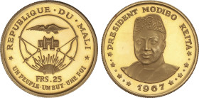 World Coins
25 Francs. 1967. 8,01 grs. AU. Presidente Modibo Keita. Fr-3; KM-6. PROOF.